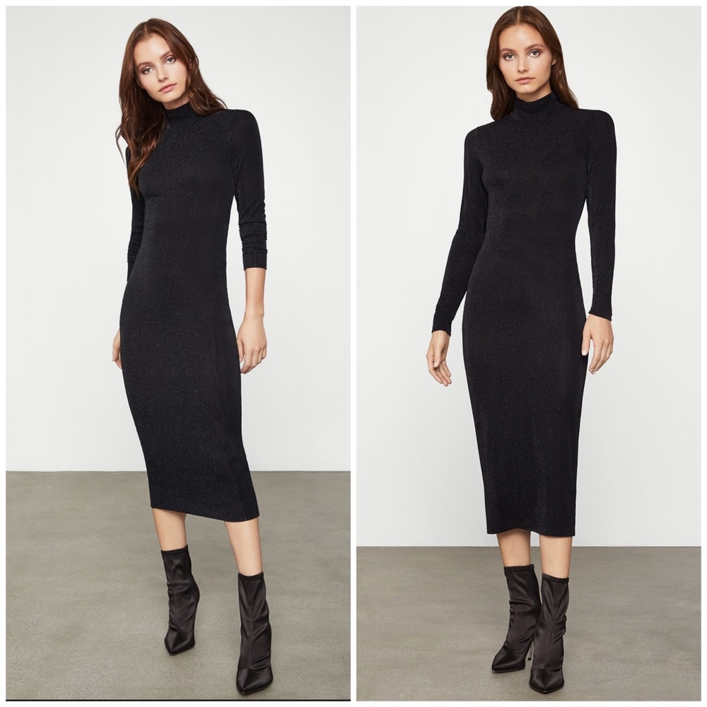 BCBG Turtleneck Metallic Black Sheath Dress S & M - Picture 2 of 6